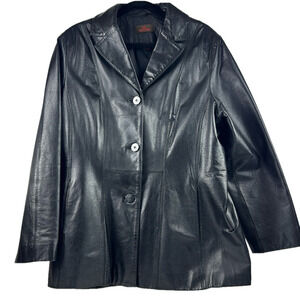 Danier Black Leather Button Down Coat